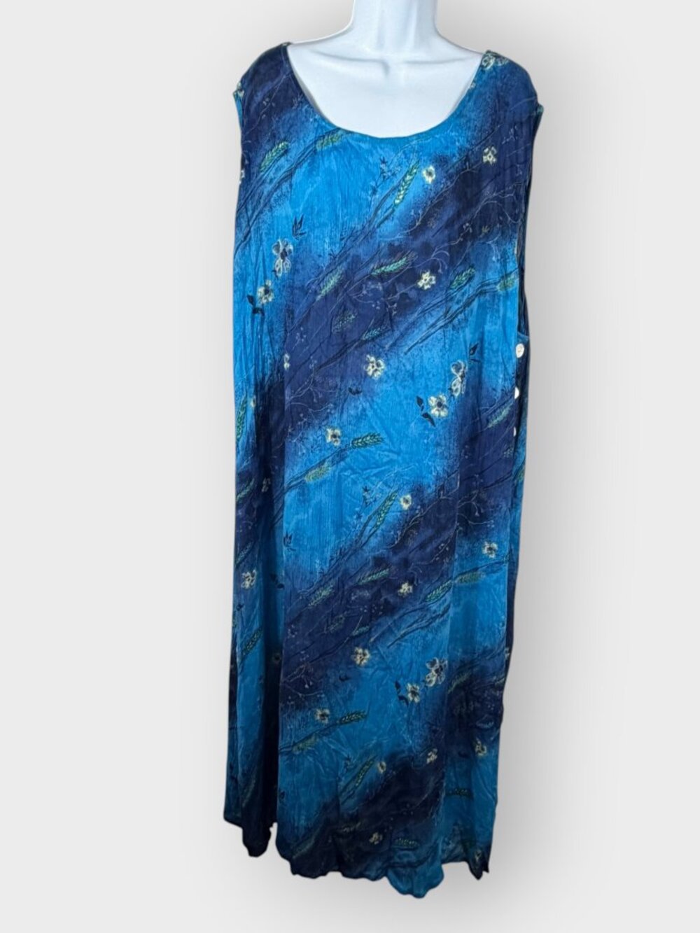 NEW Vtg La Cera Tank Dress | 4X | Blue Crepe | 90s Phoebe Resortwear Cover Up